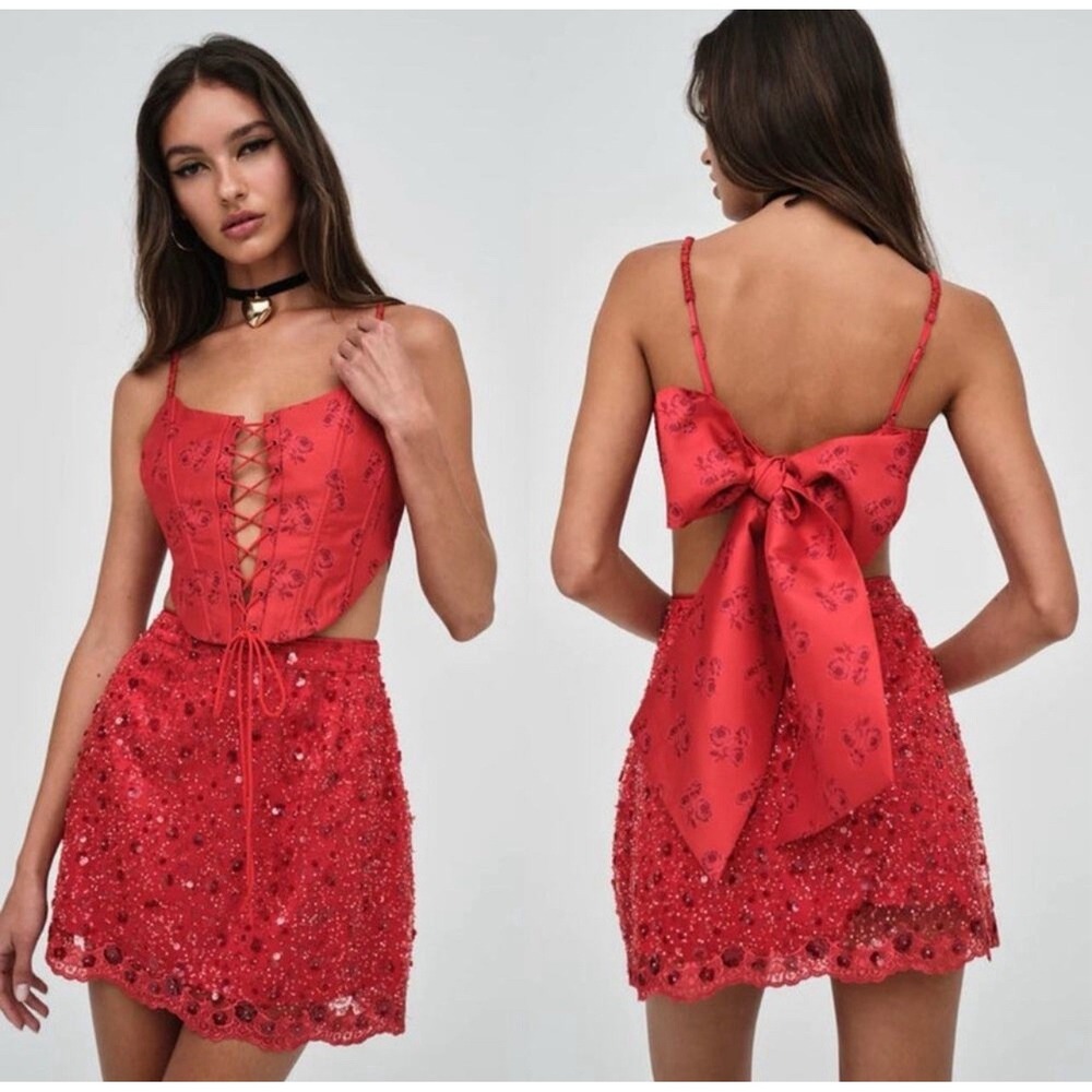NWT For love & Lemons Lillian Red Floral Corset Top Rose Romantic Whimsigoth XXS